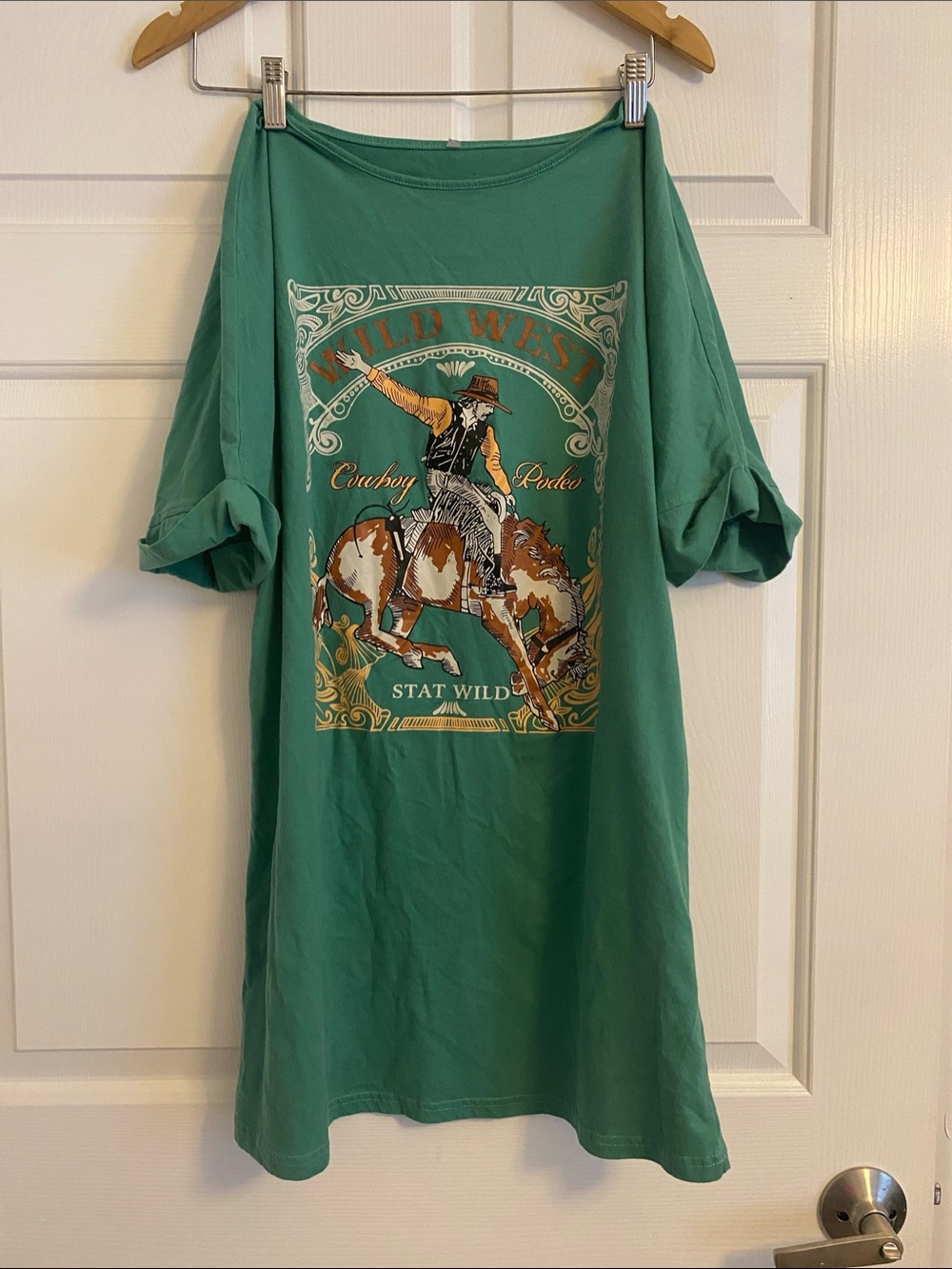 Green Wild West Cowboy Graphic Women Shirt Dress